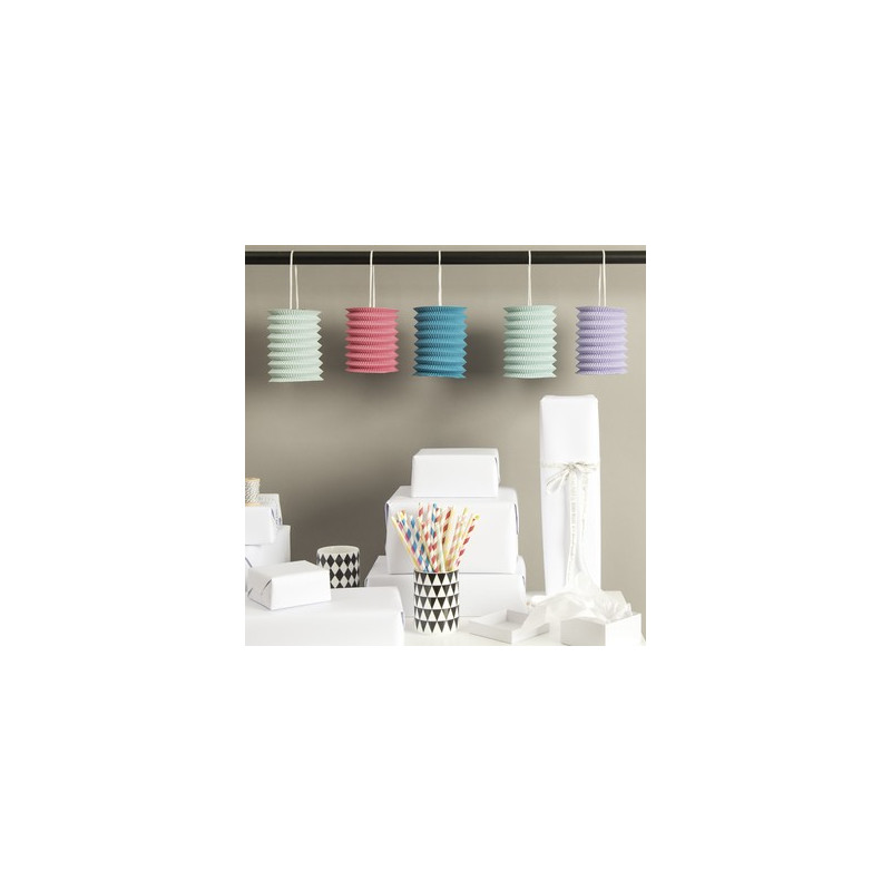 HANGING PAPER LANTERNS, PASTEL 5 PCS, 10 / 13 CM