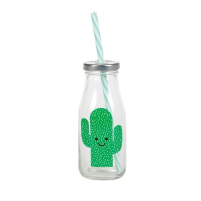 Mini Milk Bottle w/ Straw Cactus