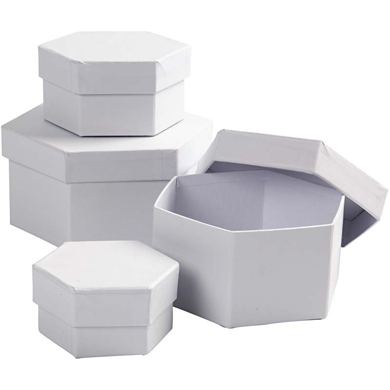 4 Surtidos 6,5+8+10+12 CM Creativ Company papel maché papier hexagonal Cajas D 